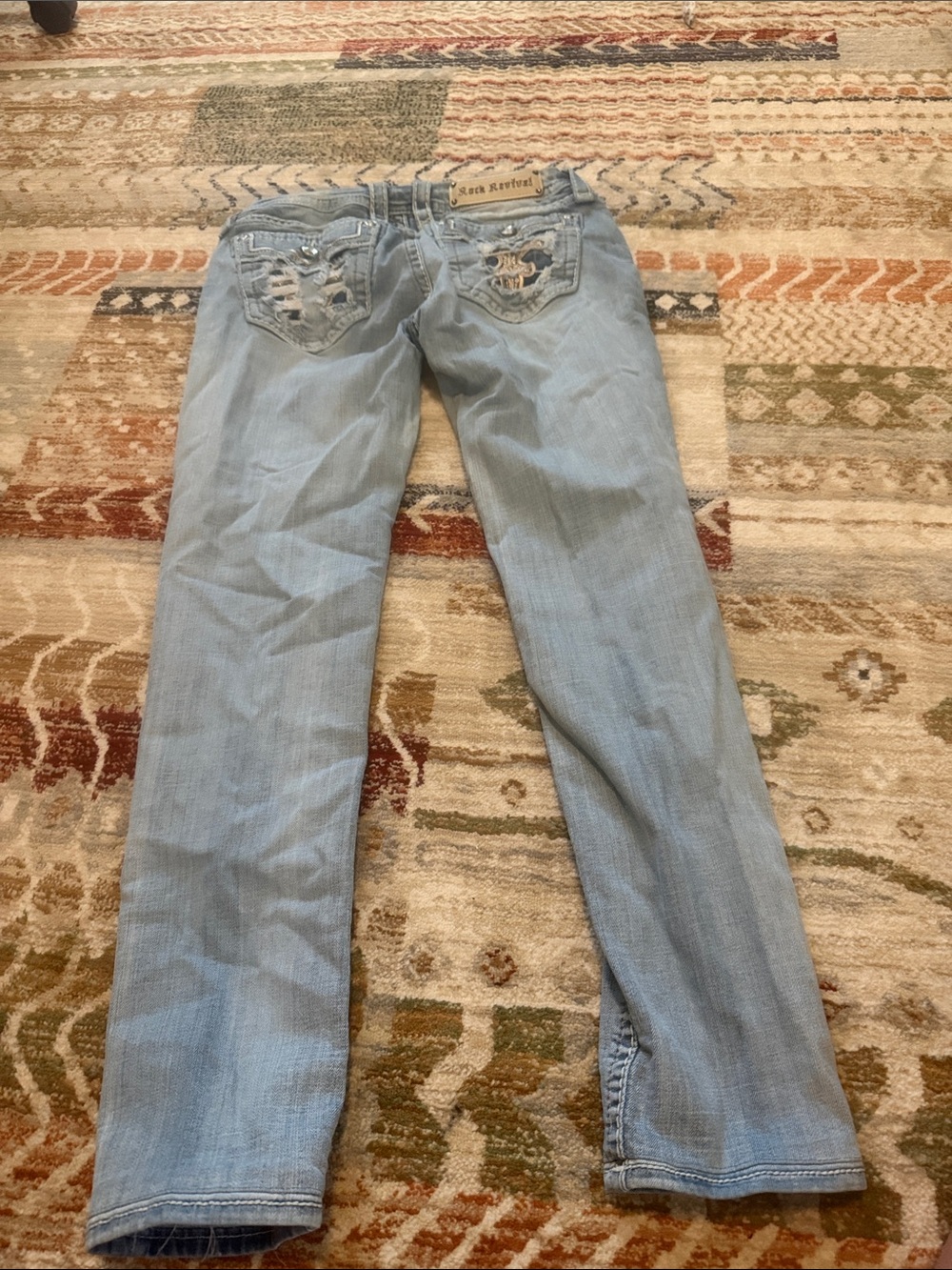 Rock Revival Light Wash Women's Skinny Jeans with Embellished Pockets Size 29 - Picture 3 of 7